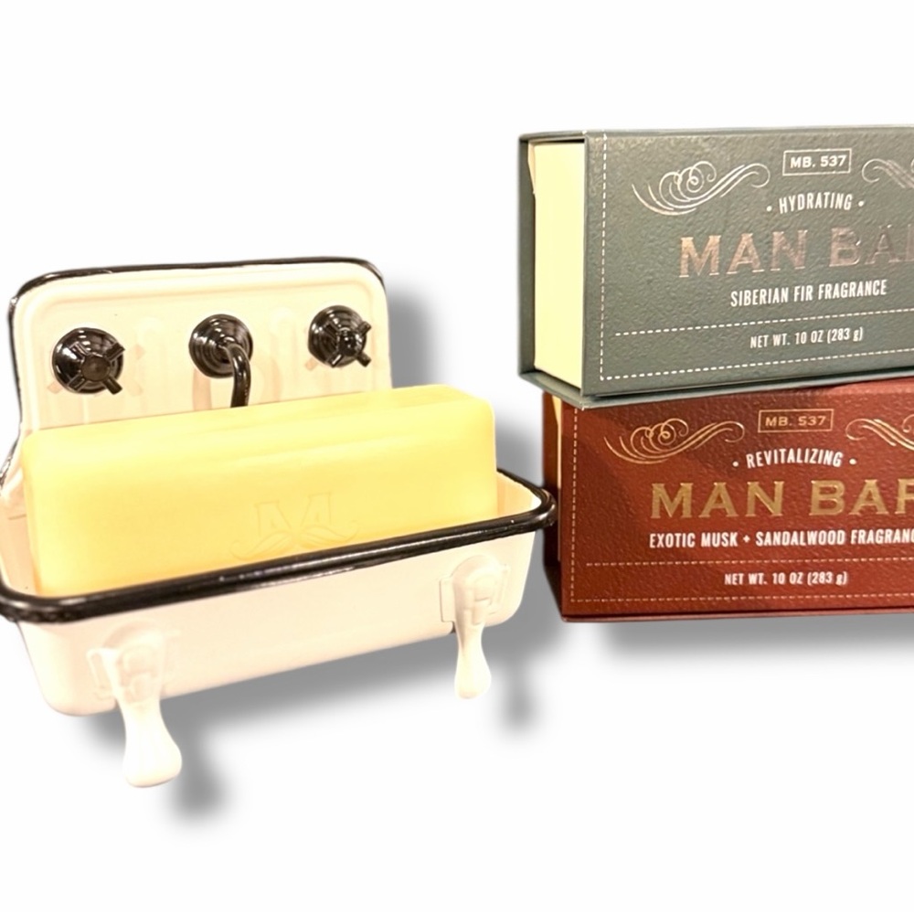 Man Bar Soap Bundle + Vintage-Style Sink Soap Dish | 10 oz Bars | Gift Set - Picture 3 of 6